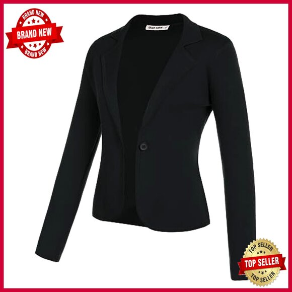 Cropped Knit Blazer Casual Work Chic Lightweight Button Front Sweater Jacket - Picture 6 of 7